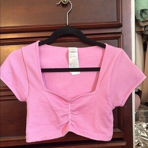 Gilly Hicks Pink Ruched Crop Top Short Sleeve